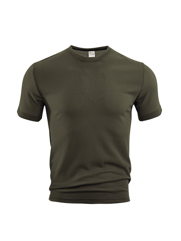 Men's waffle structure T-shirt with round neckline and body-hugging fit StylebySassy
