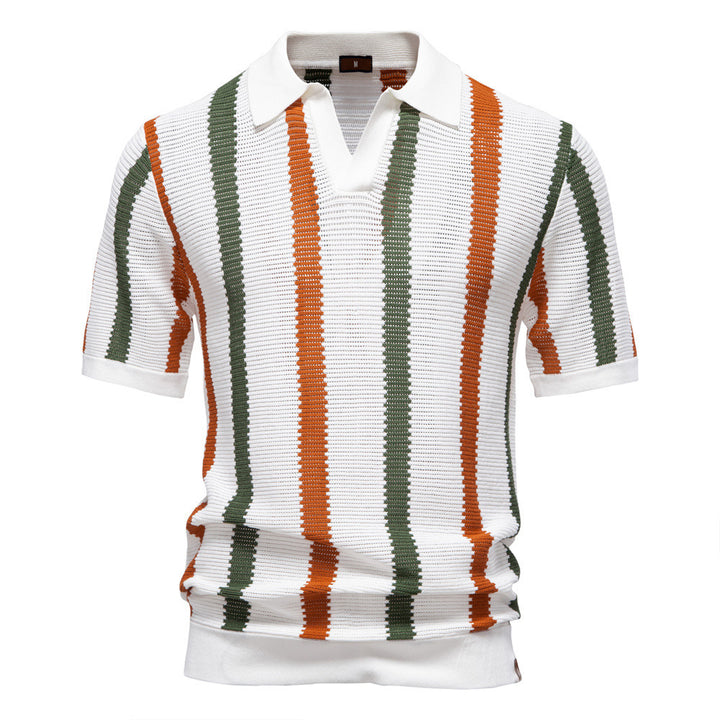 Men's short-sleeved knitted polo with collar and textured knit fabric StylebySassy