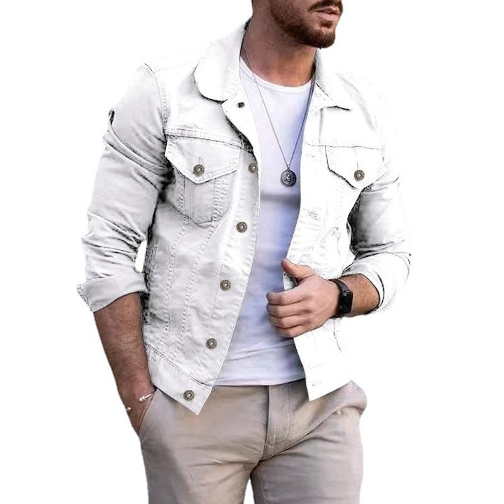 Men's tailored denim jacket in trucker style with chest pockets and metal buttons StylebySassy