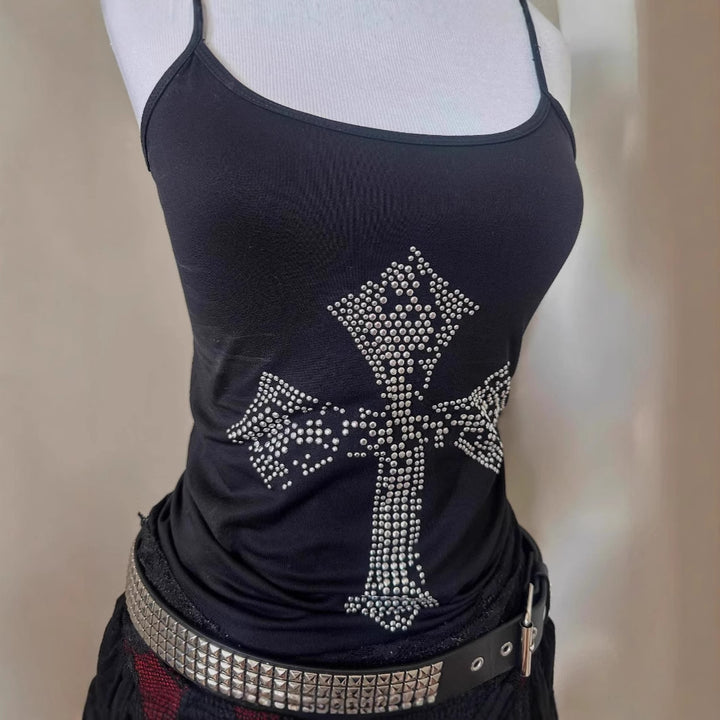 Women stylish tank top with crystal cross design StylebySassy