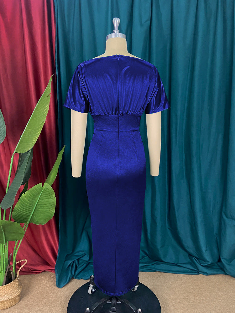 Women's Elegant Maxi Dress with Sophisticated Draping and High Slit StylebySassy