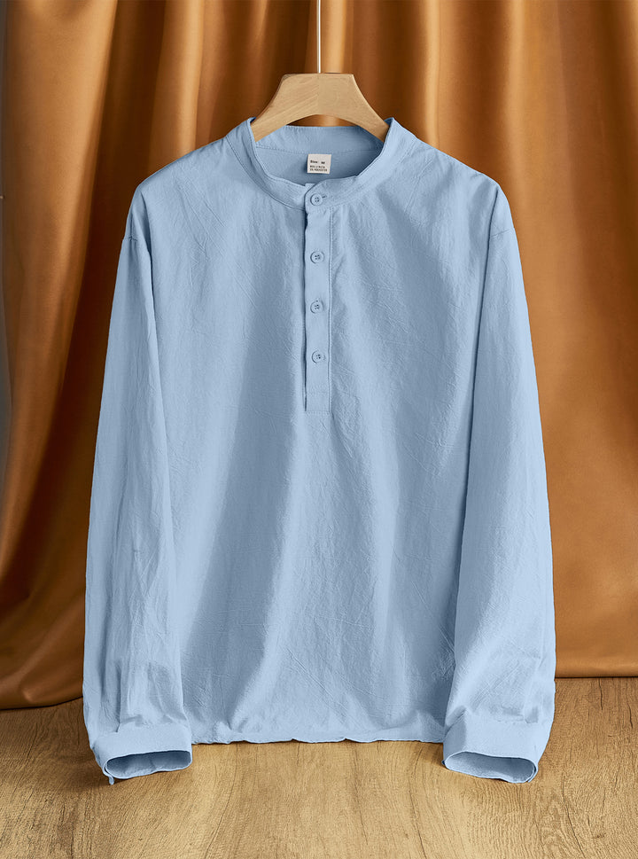 Men's Nehru collar Henley made of cotton stretch with concealed button placket and slim fit StylebySassy