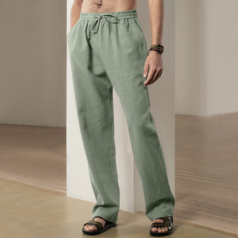 Men's comfortable linen-cotton blend relaxed pants with straight leg, elastic waistband, and concealed side pockets StylebySassy