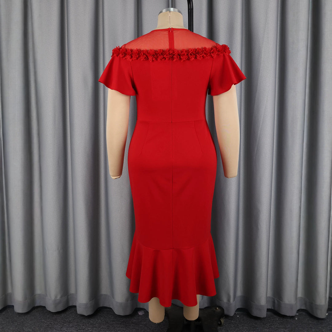Women Elegant Dress with Floral Accent and Swirling Hem StylebySassy
