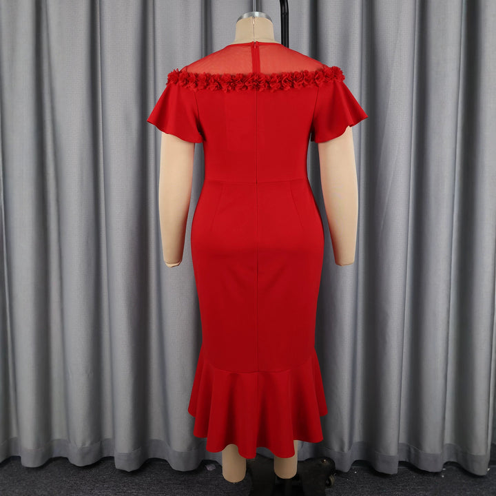Women Elegant Dress with Floral Accent and Swirling Hem StylebySassy