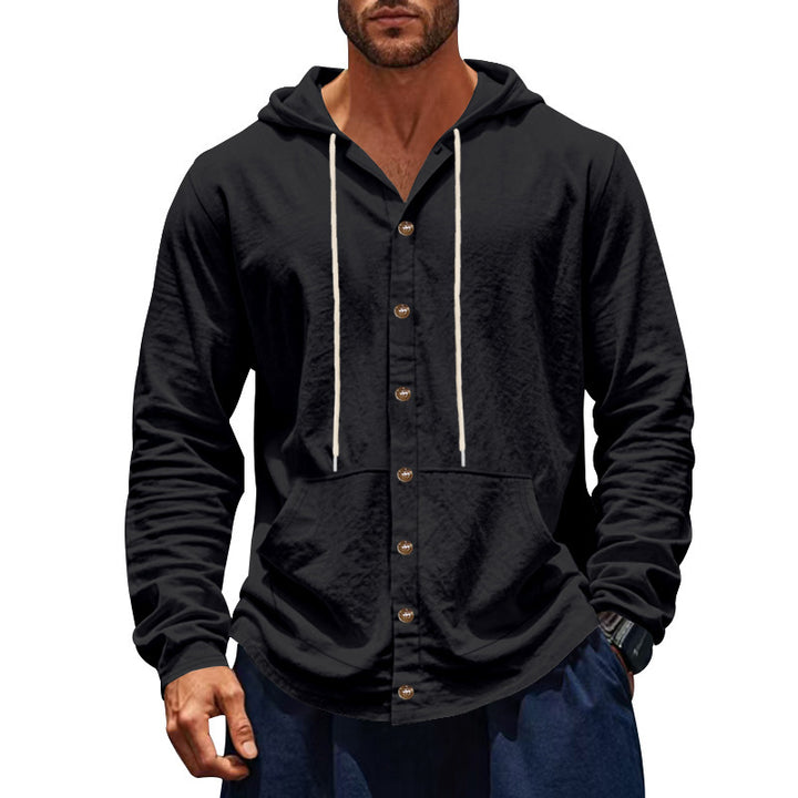 Men's casual hoodie jacket with button placket and kangaroo pocket StylebySassy