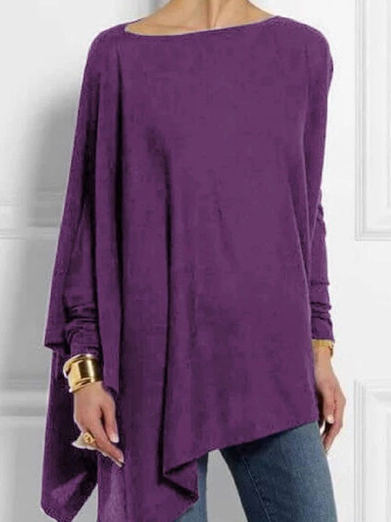 Women's draped oversized tunic with asymmetrical hem and wide batwing sleeves StylebySassy