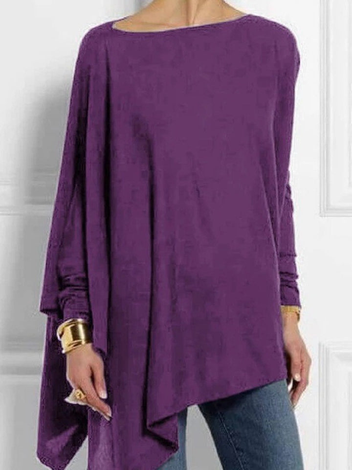 Women's draped oversized tunic with asymmetrical hem and wide batwing sleeves StylebySassy