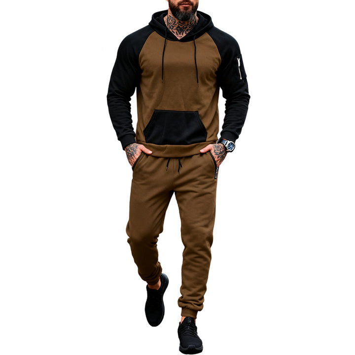 Men's two-piece hooded sweat set with raglan sleeves, sleeve zip pocket, and tapered jogging pants StylebySassy