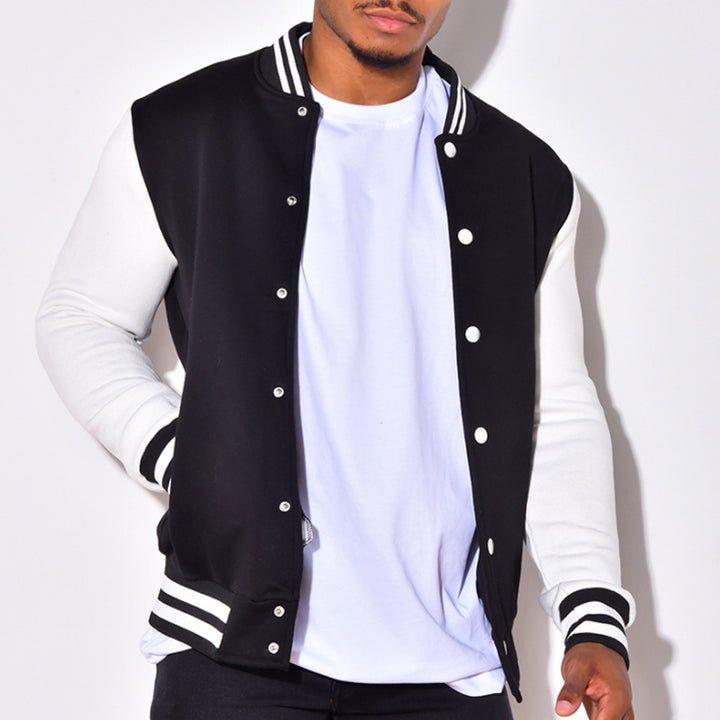 Men's Nano Retro Sports Bomber Jacket with Press Button Placket, Contrast Sleeves and Ribbed Cuffs StylebySassy