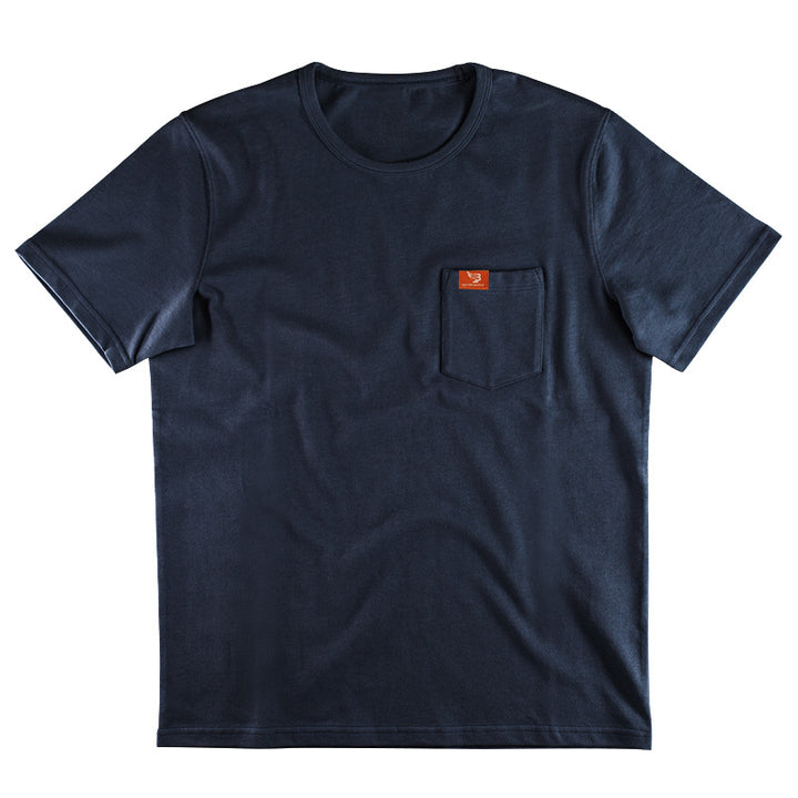 Men's round neck T-shirt with chest pocket and reinforced hem StylebySassy