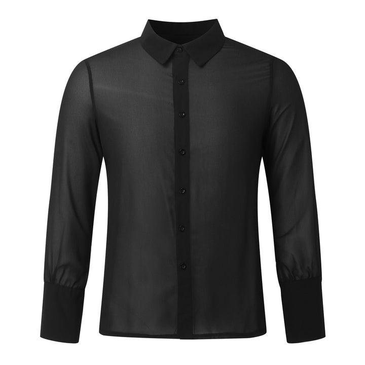 Women's semi-transparent long sleeve chiffon blouse with shirt collar and wide cuffs StylebySassy