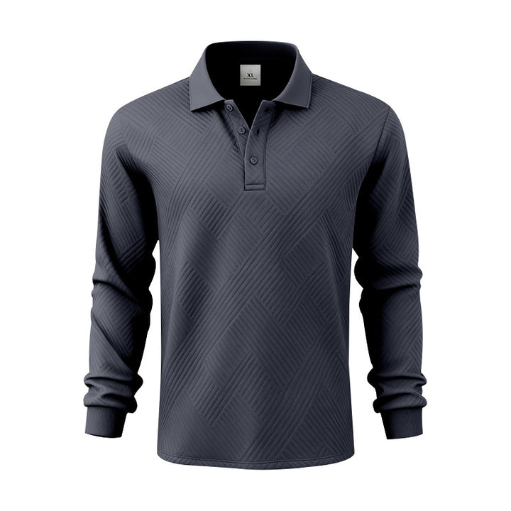Men's long-sleeve polo shirt made of textured jacquard knit StylebySassy