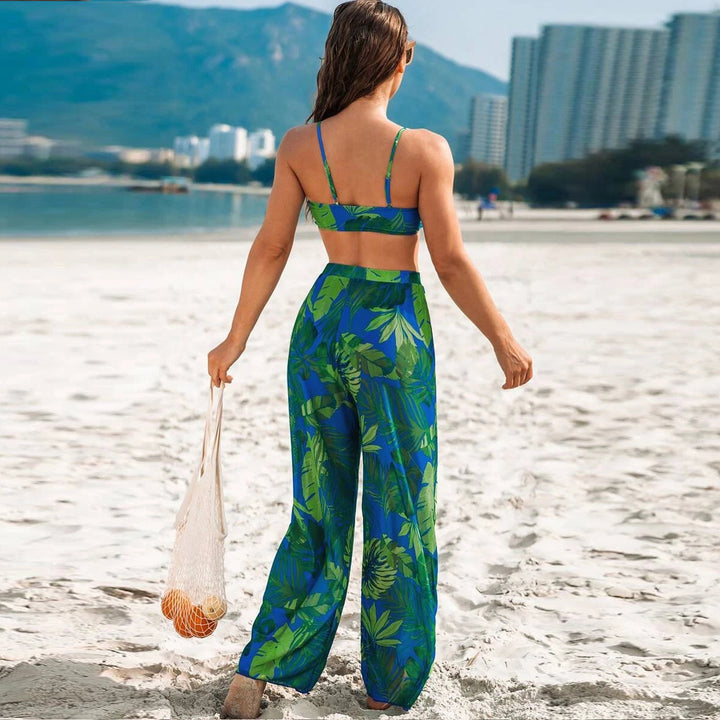 Women's swim set with floral design and loose palazzo pants StylebySassy