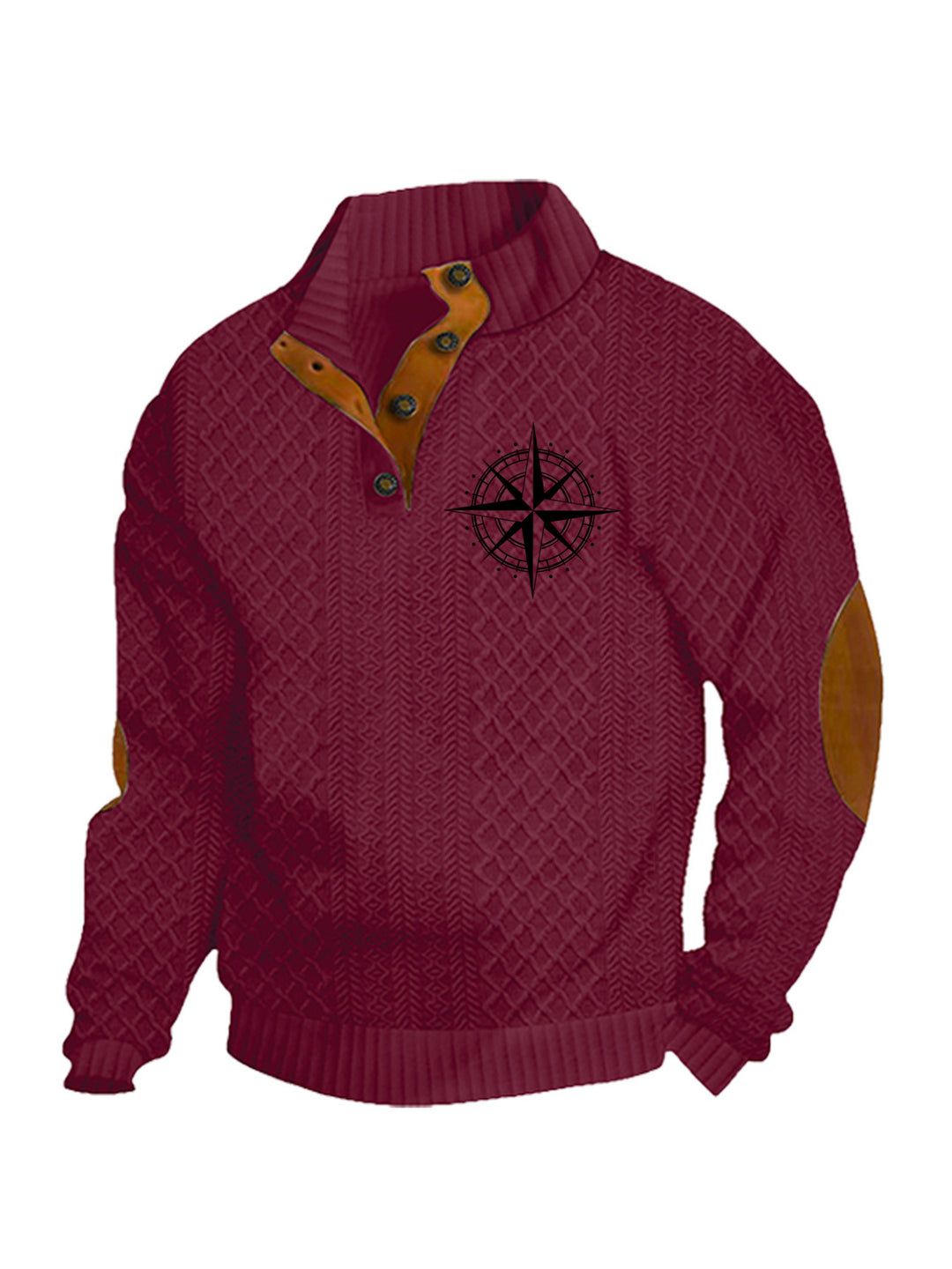 Men's nan Heritage textured pullover with stand-up collar faux leather trim elbow patches and half-button placket StylebySassy