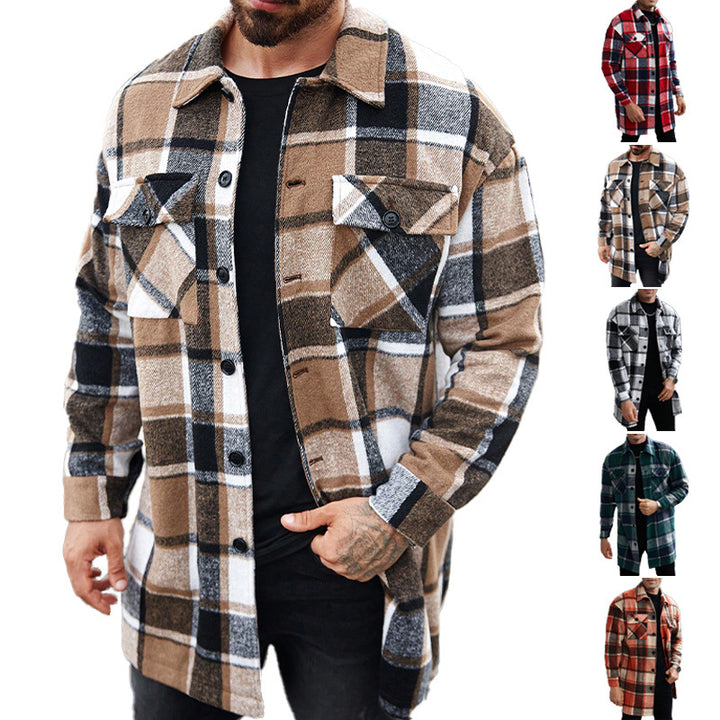 Men's checked longline overshirt with patch chest pockets and button placket StylebySassy
