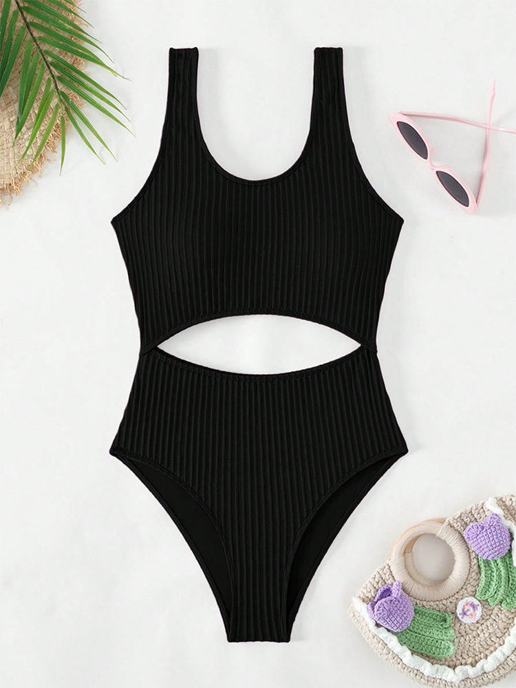 Women's one-piece swimsuit with modern cut-out and textured design StylebySassy
