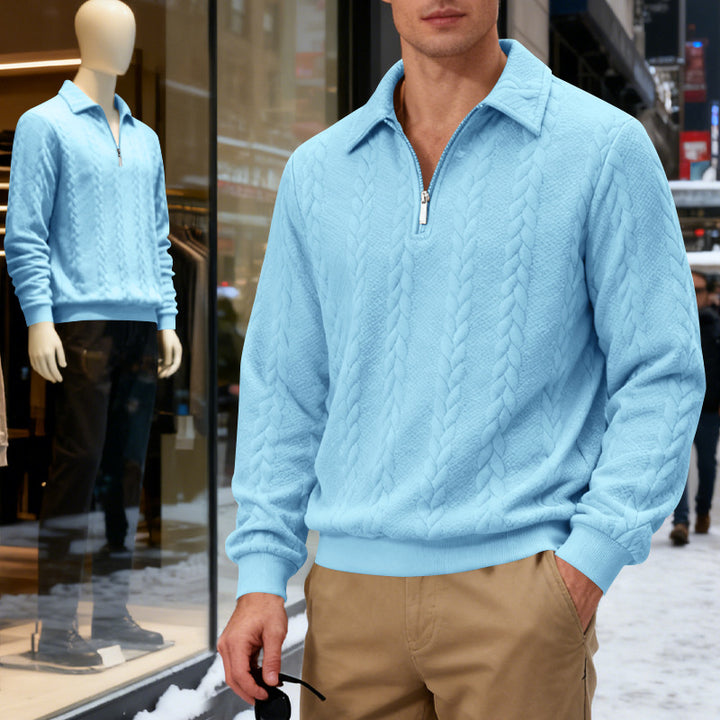 Men's coarse knitted troyer with short zipper and polo collar StylebySassy