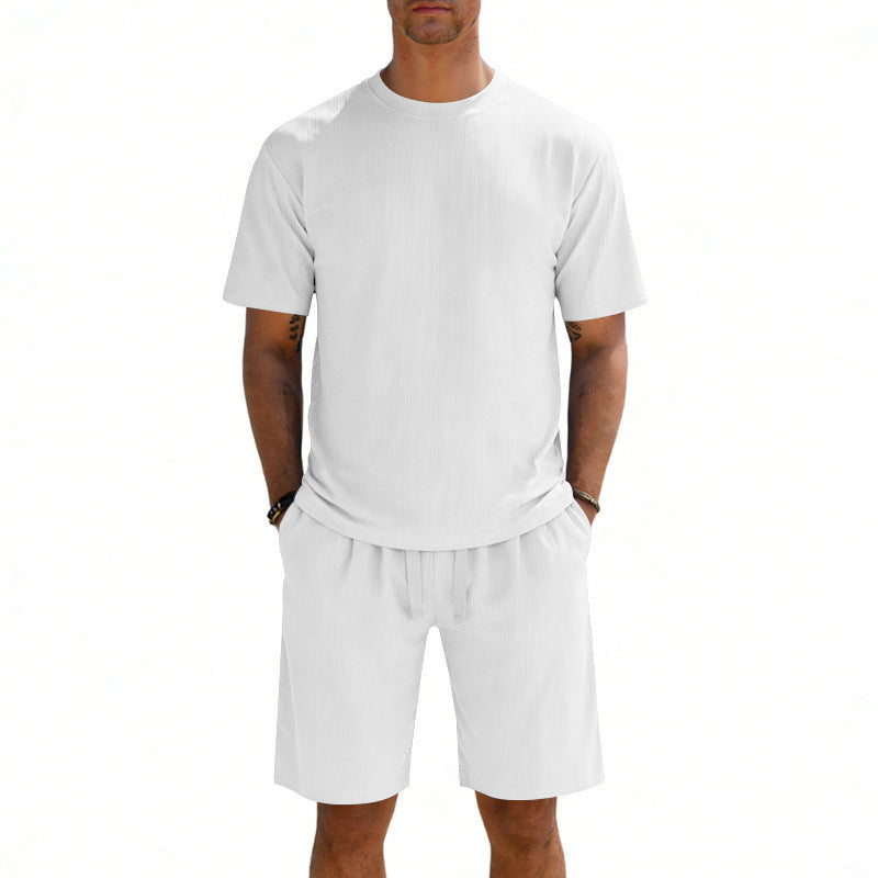 Men's short-sleeve shirt and Bermuda combination made of ribbed jersey with elastic drawstring waistband StylebySassy