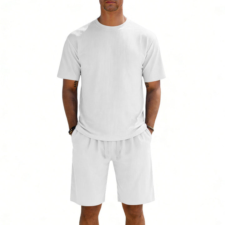 Men's short-sleeve shirt and Bermuda combination made of ribbed jersey with elastic drawstring waistband StylebySassy