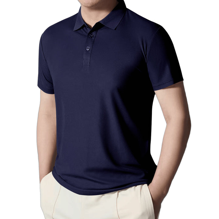 Men's fitted short-sleeve polo shirt made of stretchy jersey with shirt collar and short button placket StylebySassy