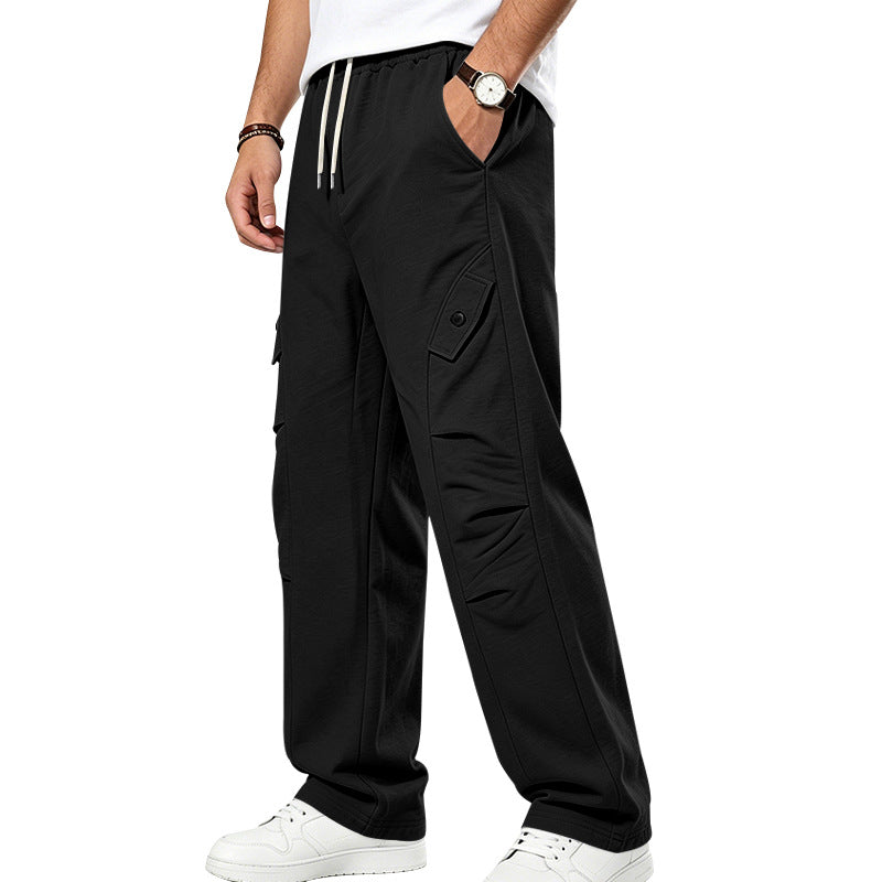 Men's relaxed cargo sweatpants with elastic drawstring waistband, flap pockets, and knee patches StylebySassy