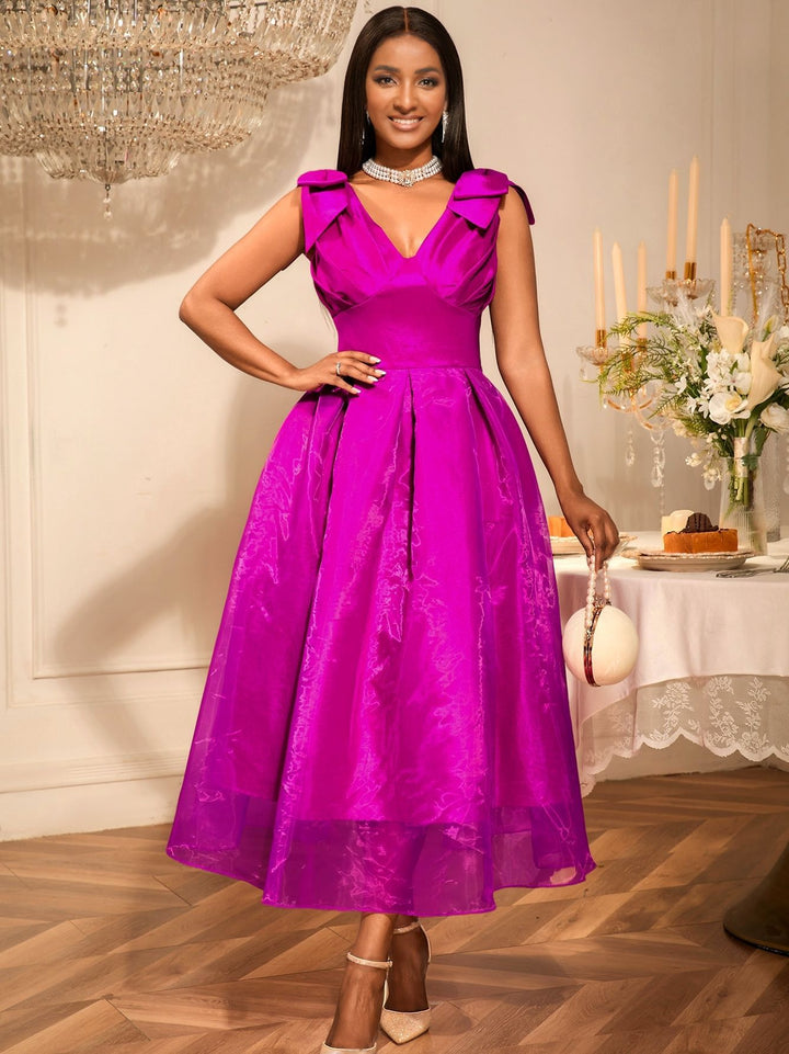 Women Elegant Evening Dress with Voluminous Bow Sleeves StylebySassy