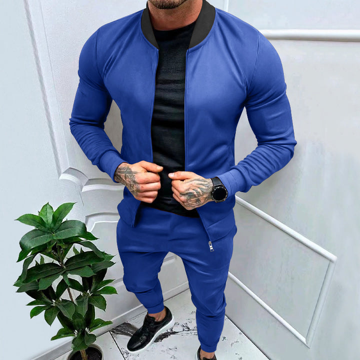 Men's sporty leisure training suit with tailored bomber jacket and tapered jogging pants made of elastic cotton blend StylebySassy
