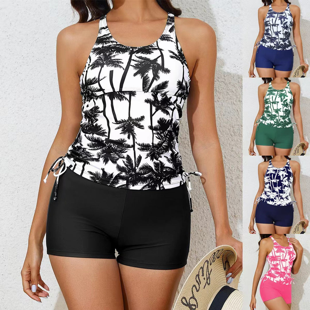 Ladies Sporty Tankini Set with Floral Design and Adjustable Cuffs StylebySassy