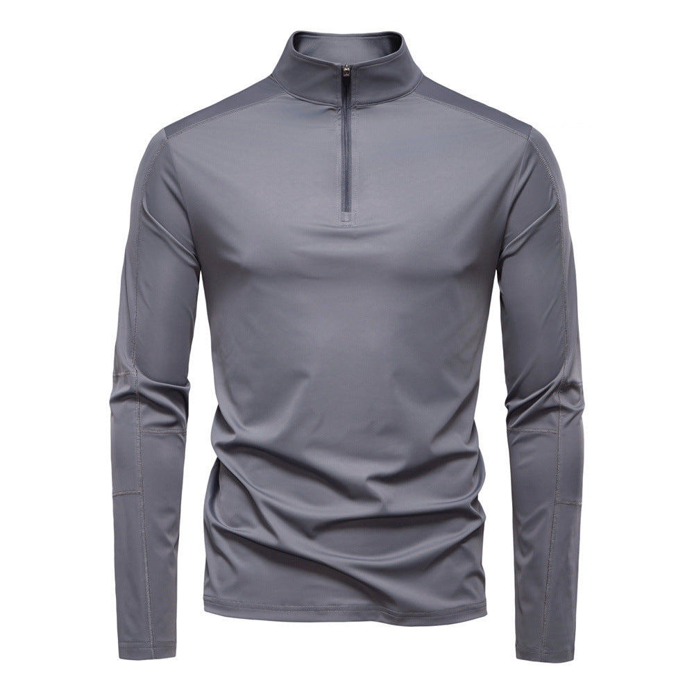 Men's functional long sleeve shirt with stand-up collar and half zipper StylebySassy