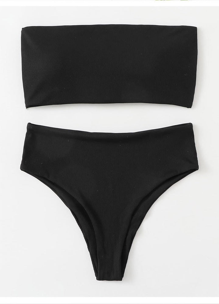Women's bandeau bikini set with high waist and textured fabric StylebySassy