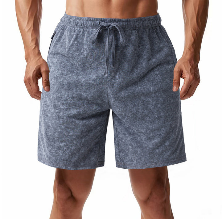 Men's lightly fitted terry shorts with elastic waistband, drawstring and side pockets StylebySassy