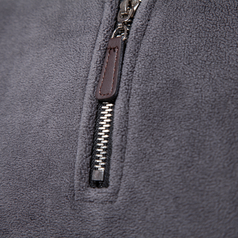Men's lightweight fleece pullover with short zipper and stand-up collar StylebySassy