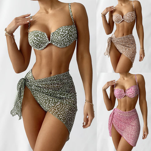 Women's bikini set with a modern animal pattern and elegant wrap skirt StylebySassy