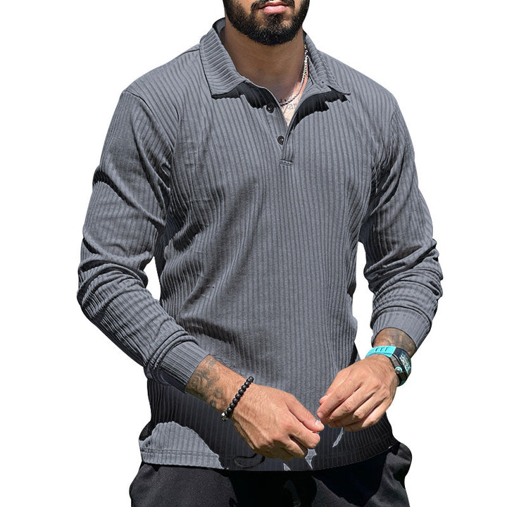 Men's ribbed long-sleeve polo with textured knit and half-button placket StylebySassy