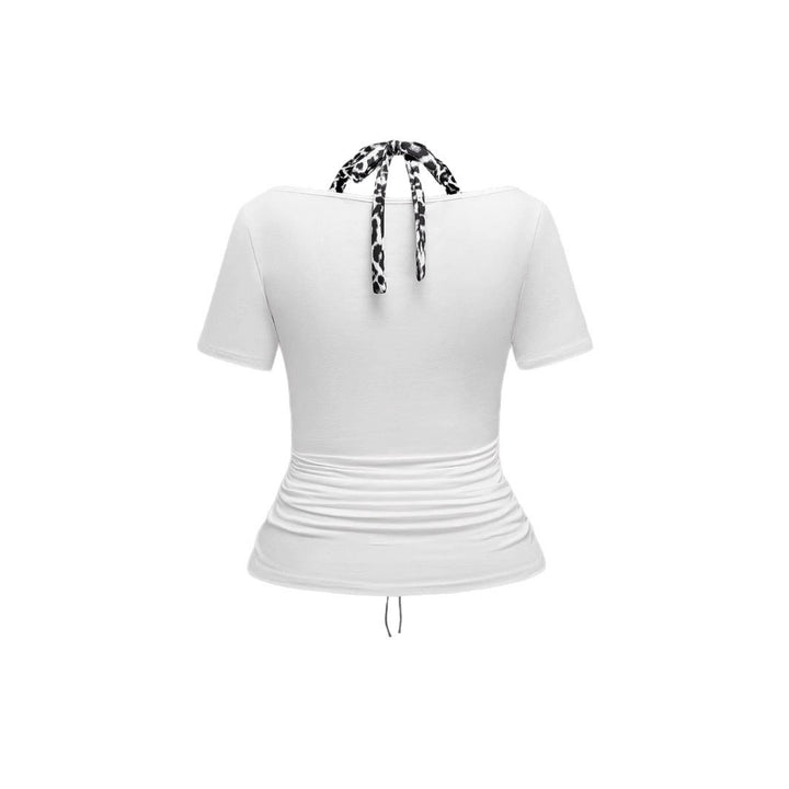 Women's Trendy Crop Top with Unique Graphic Print and Lace-Up Details StylebySassy