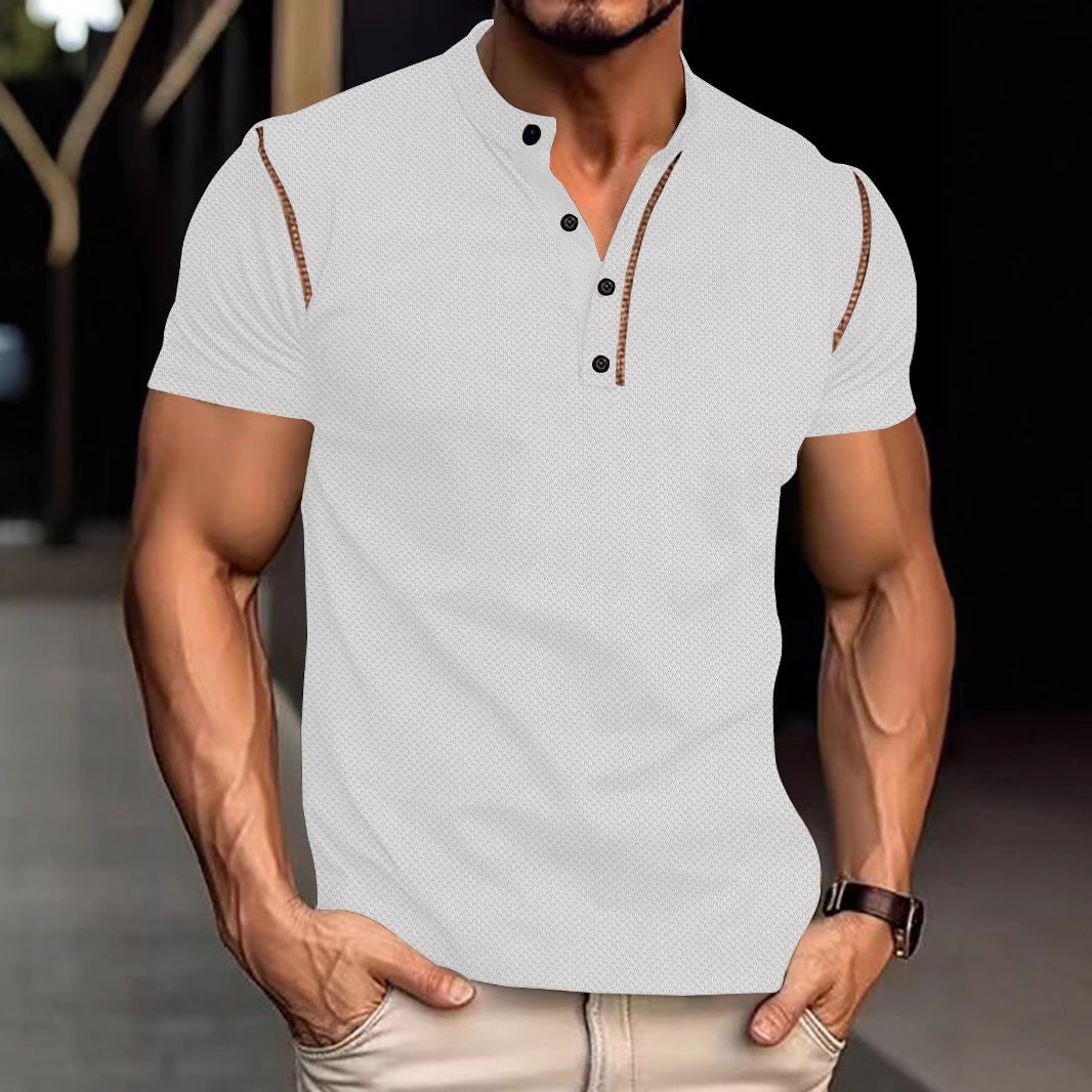 Men's tapered structured polo shirt with stand-up collar and decorative piping StylebySassy