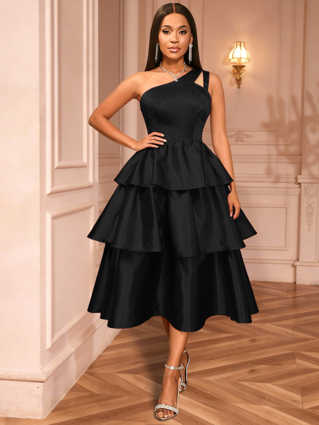 Women's maxi dress with asymmetrical strap and voluminous ruffles StylebySassy