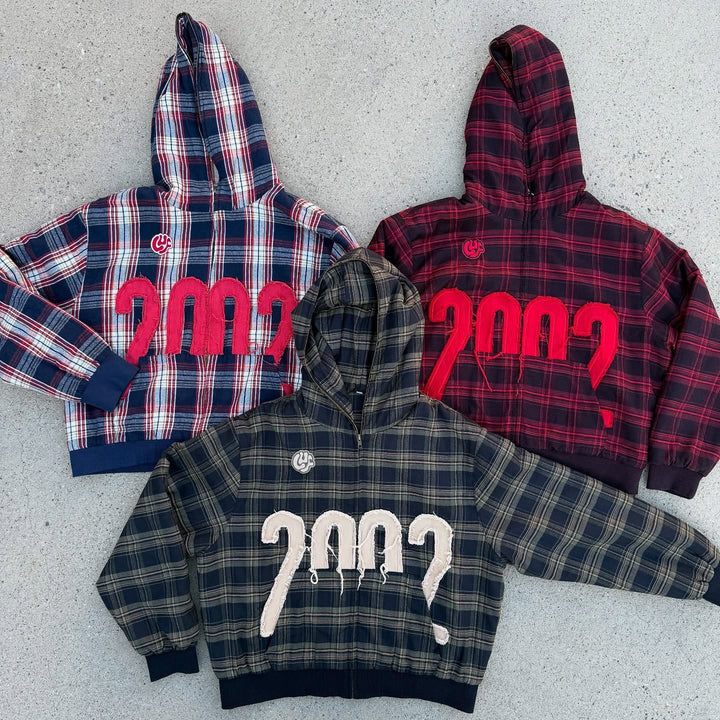 Unisex nan checkered hoodie with frayed year application and ribbed cuffs StylebySassy