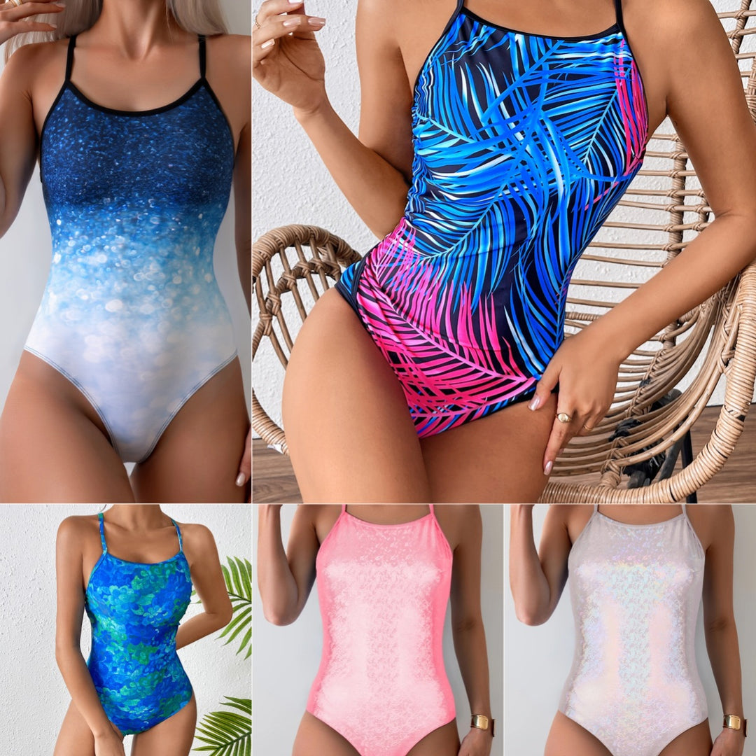 Women's Sporty Swimsuit with Modern Plant Pattern StylebySassy
