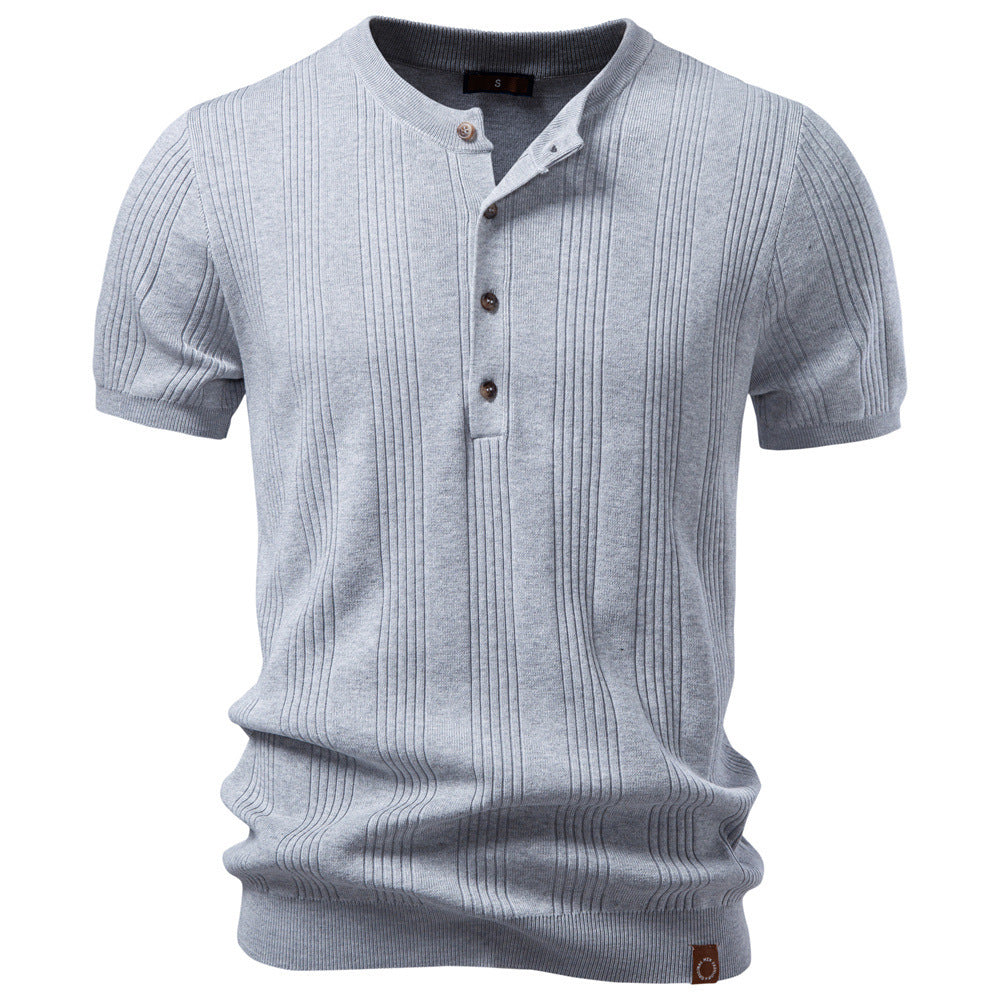 Men's short-sleeved fine knit henley with button placket StylebySassy