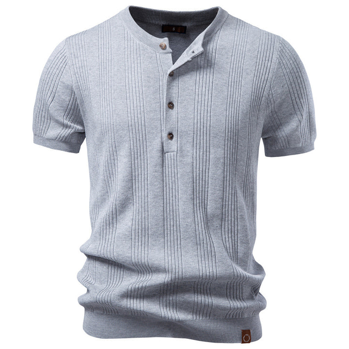 Men's short-sleeved fine knit henley with button placket StylebySassy
