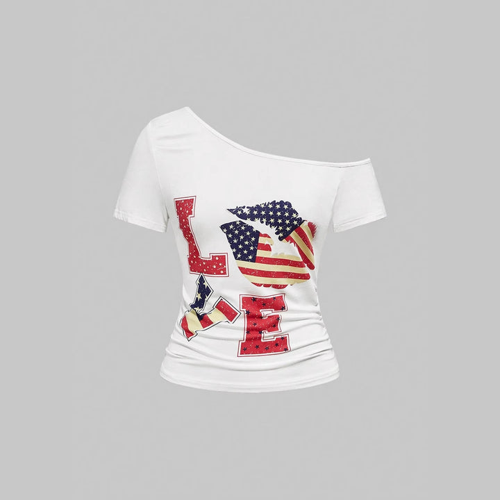 Women's Fashion Shirt with Generous Neckline and Unique Graphic Design StylebySassy