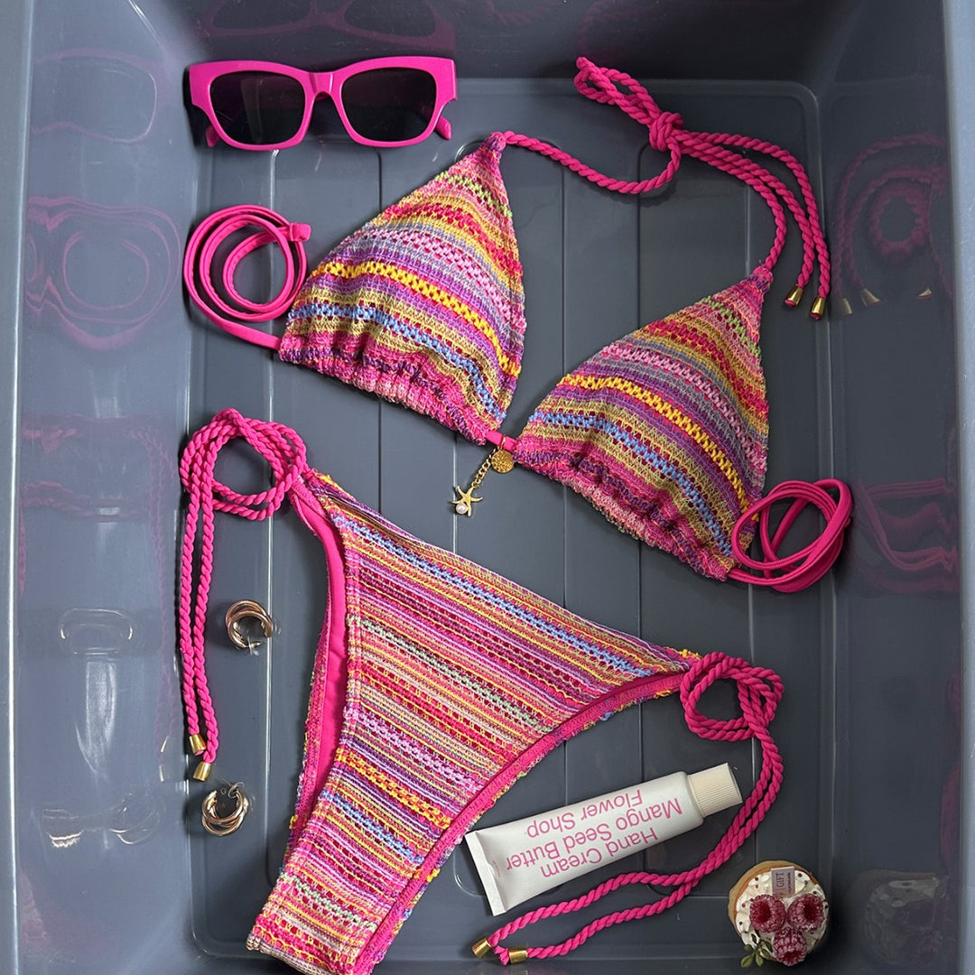 Ladies Braided Triangle Bikini with Colorful Crochet Pattern StylebySassy