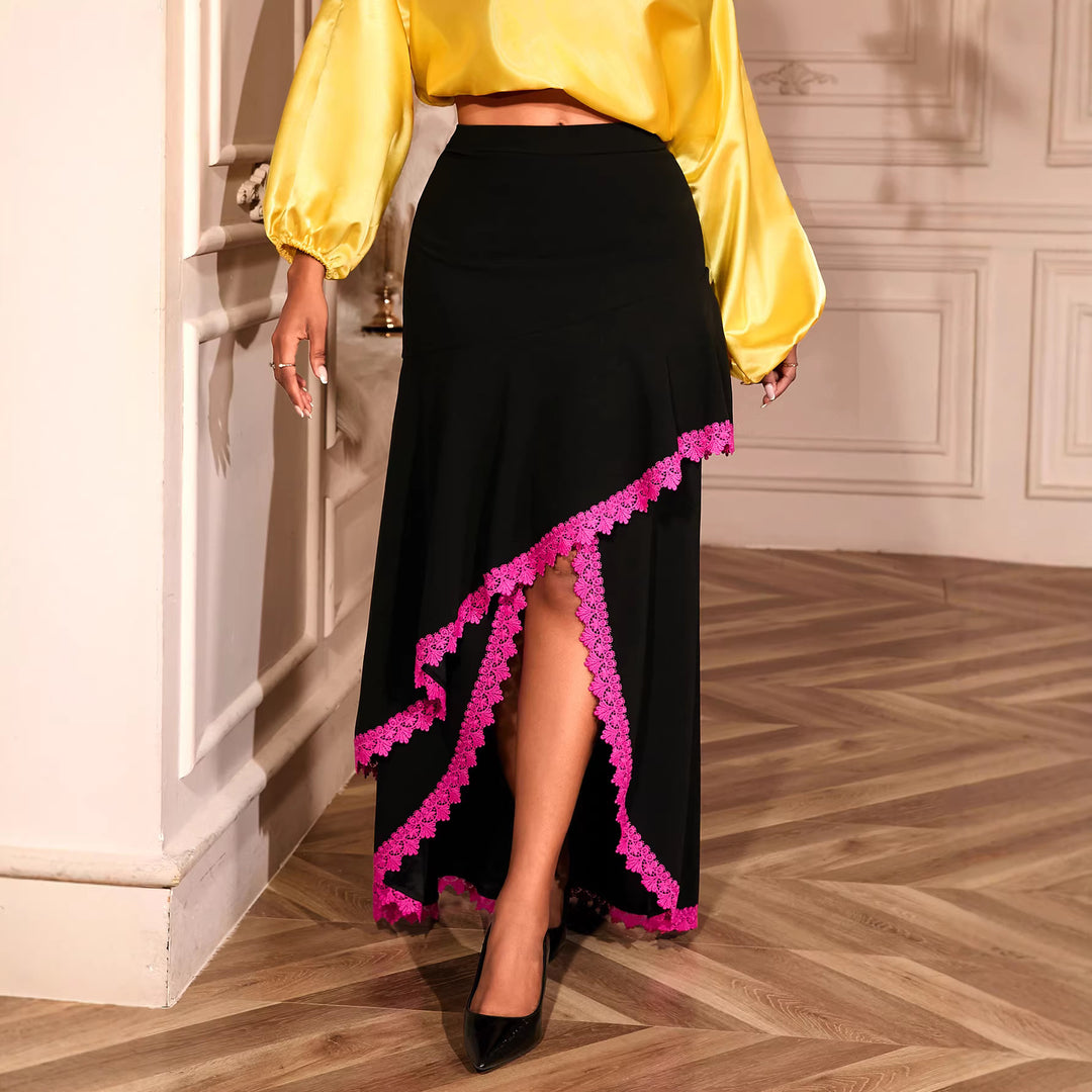 Ladies elegant maxi skirt with floral lace accents StylebySassy