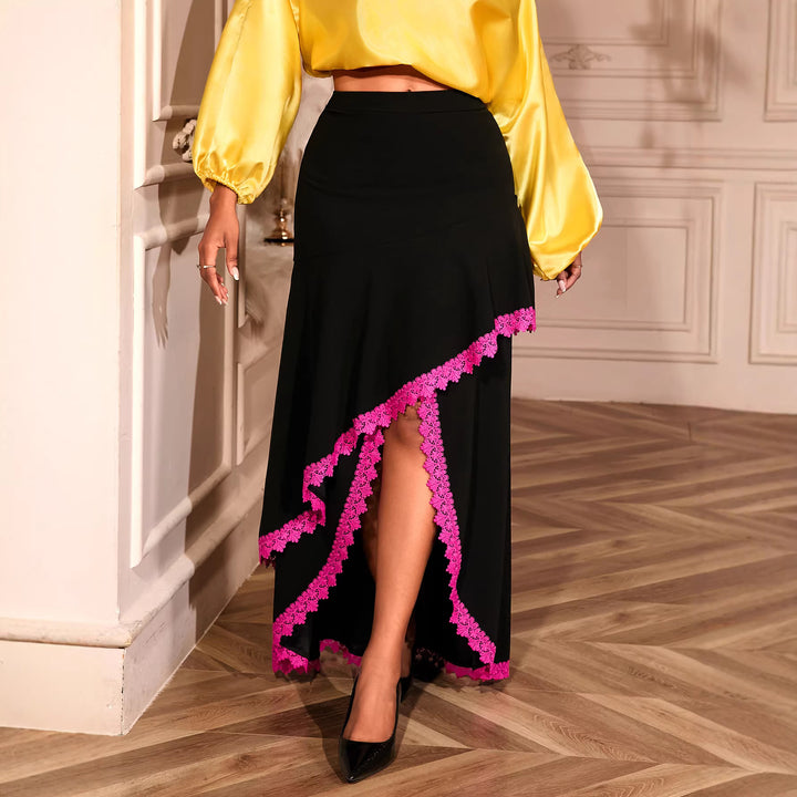 Ladies elegant maxi skirt with floral lace accents StylebySassy