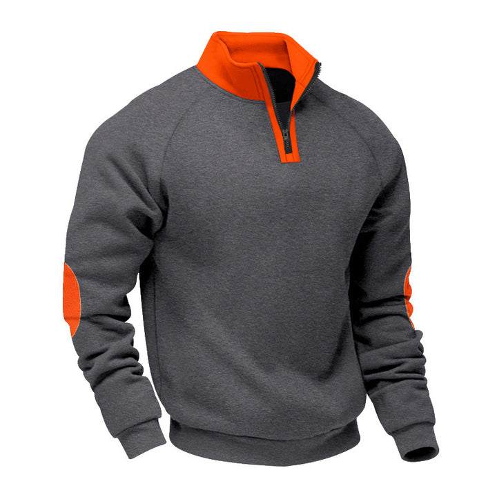 Men's half-zip fleece pullover with stand-up collar raglan sleeves and elbow patches StylebySassy
