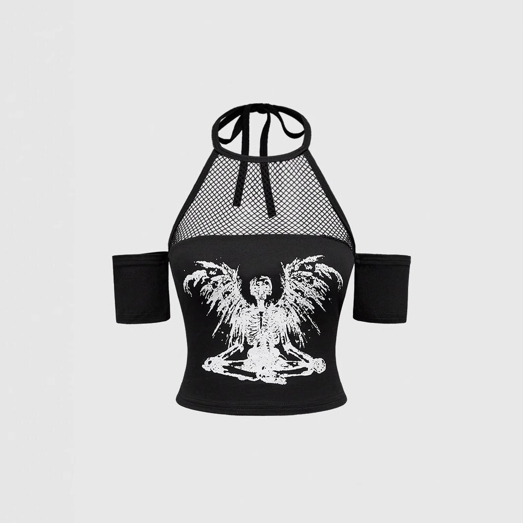 Ladies Trendy Crop Top with Mesh Details and Original Graphic Lace StylebySassy