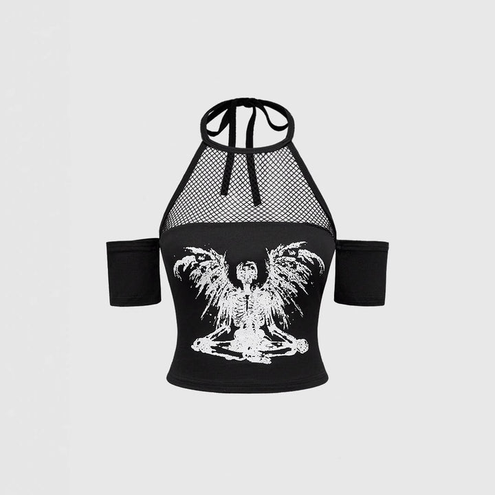 Ladies Trendy Crop Top with Mesh Details and Original Graphic Lace StylebySassy