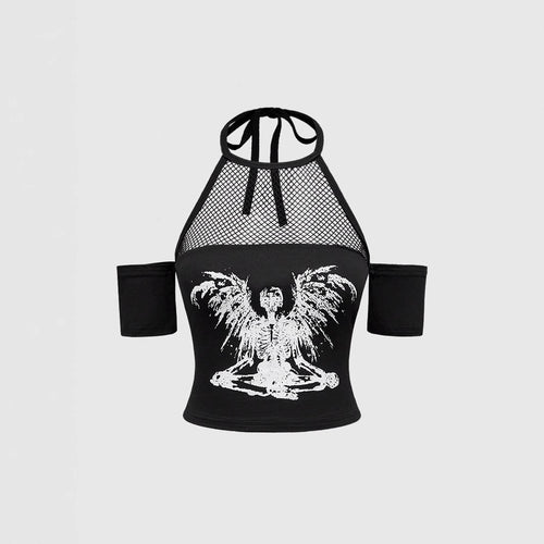 Ladies Trendy Crop Top with Mesh Details and Original Graphic Lace StylebySassy
